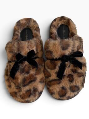 House of Harlow 1960 Faux Leopard Fur Slippers Size L (8-9)